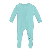 KicKee Solid Color Footie with Zipper, Jammies, Stylish One-Piece Pajamas, Comfortable Sleepwear for Babies and Kids (Summer Sky - 3-6 Months)