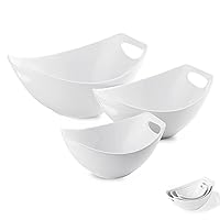 LAUCHUH Serving Bowls with Handles, Porcelain Serving Dishes White Nesting Bowls Mixing Bowl Set Salad Bowls for Entertaining, Party, Housewarming, Mother's Day, Baby Shower, Set of 3, 15/28/49 oz