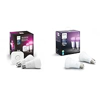 Hue White and Color Ambiance Smart Light Starter Kit - Includes a Bridge and (2) 60W A19 LED Color Changing Bulbs E26 & White and Color Ambiance 2-Pack A19 LED Smart Bulb