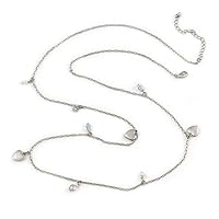 Vintage Inspired Heart Locket Charm Long Chain Necklace In Silver Tone - 90cm L/ 7cm Ext