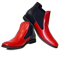 Modello Lava - Handmade Italian Mens Color Red Ankle Chelsea Boots - Cowhide Smooth Leather - Slip-On