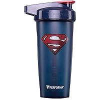 PerfectShaker Performa™ ACTIV DC Comics & Justice League Series Shaker Bottle, Best Leak Free Bottle with ActionRod Mixing Technology for Your Sports & Fitness Needs! (28oz, Superman)