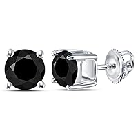 The Diamond Deal 10kt White Gold Unisex Round Black Color Enhanced Diamond Solitaire Stud Earrings 2.00 Cttw