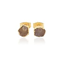 Guntaas Gems Raw Citrine Gemstone Brass Gold Plated November Birthstone Fashionable Stud Earrings For Women Girls