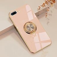 Omorro for Pink iPhone 8 Plus/iPhone 7 Plus Case for Women Ring Holder, 360 TPU Rotation Kickstand Rings Cases with Stand Glitter Plating Rose Gold Work with Magnetic Mount Slim Luxury Case Girly
