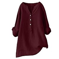 Women's Blouse Oversized with Pockets Shirts Long Sleeve V Neck Button Down Dressy Business Work Tops