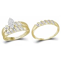 The Diamond Deal 14kt Yellow Gold His & Hers Round Diamond Cluster Matching Bridal Wedding Ring Band Set 1/10 Cttw