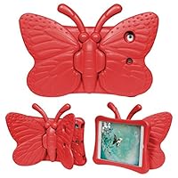 iPad Mini Case for Kids, Cute Butterfly Wing Double as Stand Light Weight Kid-Proof Durable EVA Foam Protective Tablet Bumper Cover for Apple iPad Mini 1/2/3/4 - Red
