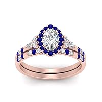 Choose Your Gemstone Halo Edwardian Wedding Ring and Band Rose Gold Plated Oval Shape Wedding Ring Sets Ornaments Surprise for Wife Symbol of Love Clarity Comfortable US Size 4 to 12