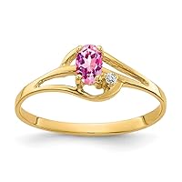 Solid 14k Yellow Gold 5x3mm Oval Pink Sapphire VS Diamond Engagement Ring (.012 cttw.)