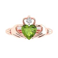 Clara Pucci 1.52ct Heart Cut Irish Celtic Claddagh Solitaire Genuine Natural Pure Green Peridot designer Modern Ring 14k Rose Gold