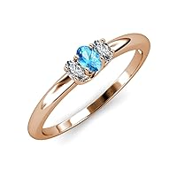 Oval Cut Blue Topaz & Lab Grown Diamond 0.85 ctw Trellis Three Stone Engagement Ring 14K Gold