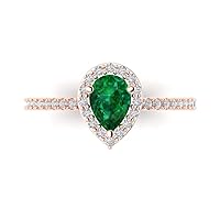 Clara Pucci 1.22ct Pear Cut Solitaire W/Accent Genuine Simulated Emerald Wedding Promise Anniversary Bridal Wedding Ring 18K Rose Gold
