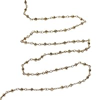 Pyrite Gold Coated 2MM Faceted Rondelle Gemstone Beaded Rosary Chain by Foot For Jewelry Making - 24K Gold Plated Over Silver Handmade Beaded Chain - Wire Wrapped Bead Chain Necklaces