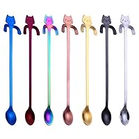 Long Handle Ice Tea Spoons, COMIART Stainless Steel Hanging Mixing Stirring Spoons, 7.8 Inch Coffee Teaspoons, Scoops for Mug, Designed with Cute Cat, Pack of 7