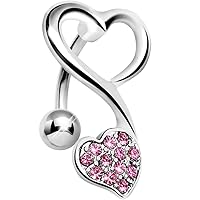Body Candy Top Mount Pink Swirling Dual Hearts Belly Ring