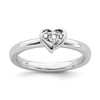 2.25mm 925 Sterling Silver Polished Prong set White Topaz Love Heart Ring Jewelry Gifts for Women - Ring Size Options: 10 5 6 7 8 9