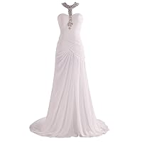 Womens Halter Beading Chiffon Pleat Wedding Evening Dress