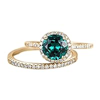 MRENITE 10K 14K 18K Gold Emerald Rings Set for Women Simulated Emerald Classic Design Engrave Name Size 4 to 12 Anniversary Birthday Jewelry Gifts for Her
