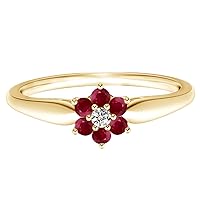Flower Ring!! 2MM Round Red Ruby Gemstone 925 Sterling Silver Stackable Promise Ring