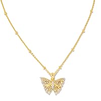 Delicate Butterfly 18k Gold Vermeil Pendant Necklace in White Sapphire