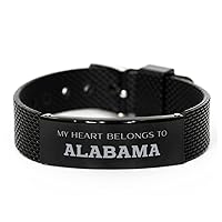 Proud Alabama State Gifts, My heart belongs to Alabama, Lovely Birthday Alabama State Black Shark Mesh Bracelet For Men Women