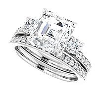 3.5 CT Asscher Cut VVS1 Colorless Moissanite Engagement Ring Set, Wedding/Bridal Ring Set, Sterling Silver Vintage Antique Anniversary Promise Ring Set Gift for Her