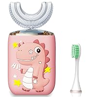 Kids U Shaped Toothbrush Dinosaur Electric Ultrasonic Automatic Brush with 6 Modes Replacement Brush Head IPX7 Waterproof Powered Smart Timer Auto Clean for Children 2-6 Years Old