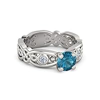 1/2 CT 14k Round Cut Blue Topaz & Cubic Zirconia Disney Princess Merida Engagement Ring