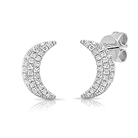 Created Round Cut White Diamond 925 Sterling Silver 14K White Gold Over Diamond Crescent Moon Stud Earring Women's & Girl's