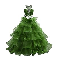 VeraQueen Girl's Halter Beads Layers Pageant Dresses Sleeveless Backless Flower Girls' Dresses Light Green