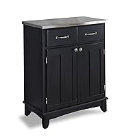 Home Styles Buffet of Buffets Black with 18-gauge Stainless Steel Top, Two Drawers, Two Wood Panel Doors, Brushed Steel Hardware, and Adjustable Shelf