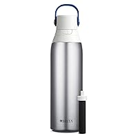 Brita Stainless Steel Premium Filtering Water Bottle, BPA-Free, Replaces 300 Plastic Water Bottles, Filter Lasts 2 Months or 40 Gallons, Includes 1 Filter, Kitchen Accessories, Stainless - 20 oz.