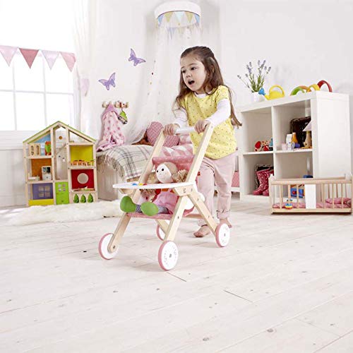 Hape Babydoll Stroller Toddler Wooden Doll Play Furniture Pink, L: 17.5, W: 12.8, H: 20.2 inch