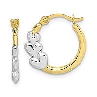 10k Yellow Gold Polished Hinged post and Rhodium And Love Hearts Hollow Hoop Earrings Measures 16x16mm Wide 2mm Thick Jewelry for Women