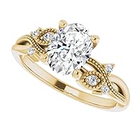 14K Solid Yellow Gold Handmade Engagement Ring, 2.50 CT Oval Cut Moissanite Solitaire Ring Diamond Wedding Ring for Her/Woman, Anniversary Promise Gift, VVS1 Colorless