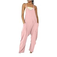 SMIDOW Jumpsuit For Women Dressy Casual Loose Sleeveless Spaghetti Strap Stretchy Wide Leg Long Pant Romper With Pockets