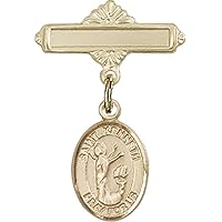 Jewels Obsession Baby Badge with St. Kenneth Charm and Polished Badge Pin | Gold Filled Baby Badge with St. Kenneth Charm and Polished Badge Pin - Made in USA