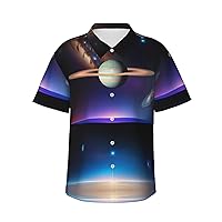 Cosmic Saturn Hawaiian Shirts for Men, Print Summer Beach Casual Short Sleeve Button Down Shirts,Summer Beach Dress Shirts