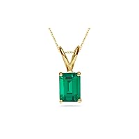 Lab Created Emerald Cut Emerald Solitaire Pendant in 14K Yellow Gold Available in 5x3mm - 14x10mm