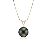 Pearl Pendant Necklace for Women Tahitian Black Pearl Pendant Necklace with Diamond in 14K Real Solid Gold or Sterling Silver - 14K Genuine Solid Gold or Sterling Silver Tahitian Black Pearl Pendant Necklace with Diamond and 18