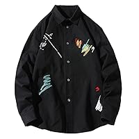 Chic Graffiti Embroidery Youthful Shirt Coats for Men Spring Trendy Streetwear Korean Style Lapel Hip-Hop Male