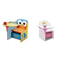 Delta Children Sesame Street and Princess Crown Chair Desks with Storage Bins, White/Pink and Sesame Street