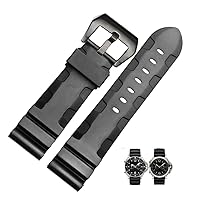 Men's Soft Silicone Watch Band Military Strong Rubber Replacement Watch Strap with Stainless Steel Wide Buckle Waterproof Sport Strap Black 24mm 26mm