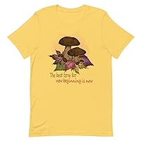 The Best Time for New Beginnings is Now Fall Patterns Mushrooms and Autumn Leaves T-Shirt Available in 2XL 3XL 4XL
