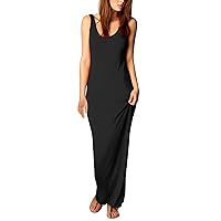 Women's Solid Color One Shoulder Sleeveless Open Undershirt Long Dress Dress(Black,XX-Large)