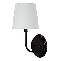 Amazon Brand – Stone & Beam Contemporary Single-Light Black Marble Wall Sconce with Linen Shade, LED Bulb Included, 13.5