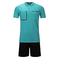 TiaoBug Boys Mens Soccer Referee Jersey and Shorts Set Short Sleeves Ref Shirts Umpire Referee Uniforms Uniforms