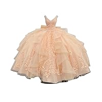 Modest V Neck Ruffle Ball Gown Quinceanera Dresses Sweet 15 16 Prom Cocktail Dress Lace Tulle