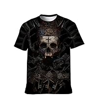 Mens Cool-Skulls T-Shirt Funny-Tees Graphic Novelty-Fashion Short-Sleeve Vintage Softstyle Hip-Hop Tops Adult 3D Print Shirt